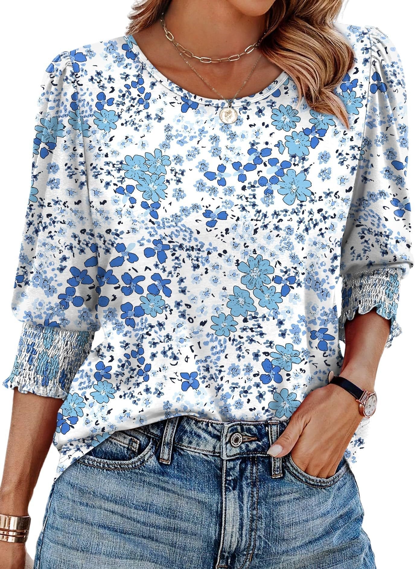 🌞Frühlingserwachen: 50% Rabatt!💝Elegante Business-Bluse mit 3/4-Arm & Smock-Bündchen – Bequem & Knitterfrei