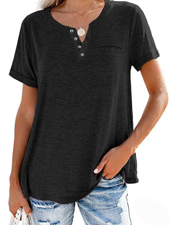 🔥Modische feste Farbe Tasche Kurzarm T-Shirt（Kaufen Sie 2 Versandkostenfrei）