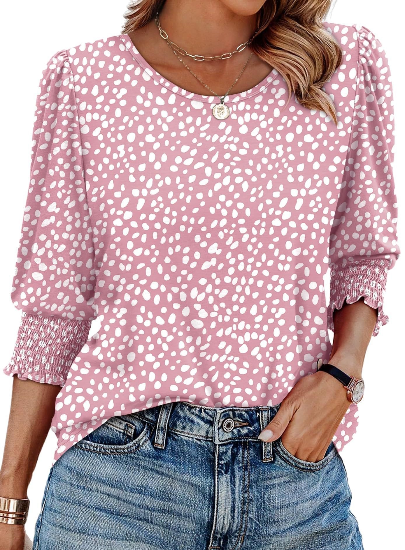 🌞Frühlingserwachen: 50% Rabatt!💝Elegante Business-Bluse mit 3/4-Arm & Smock-Bündchen – Bequem & Knitterfrei
