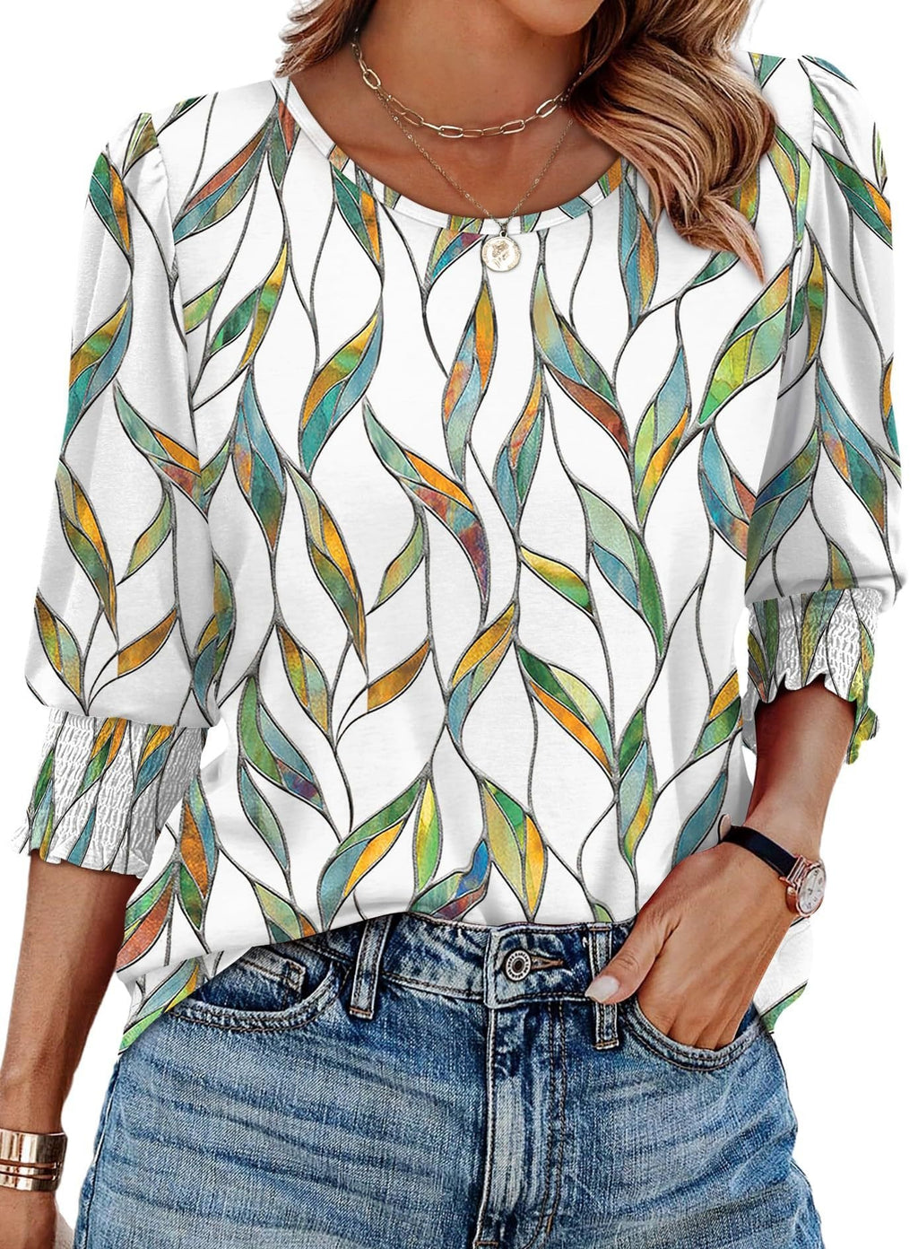 🌞Frühlingserwachen: 50% Rabatt!💝Elegante Business-Bluse mit 3/4-Arm & Smock-Bündchen – Bequem & Knitterfrei