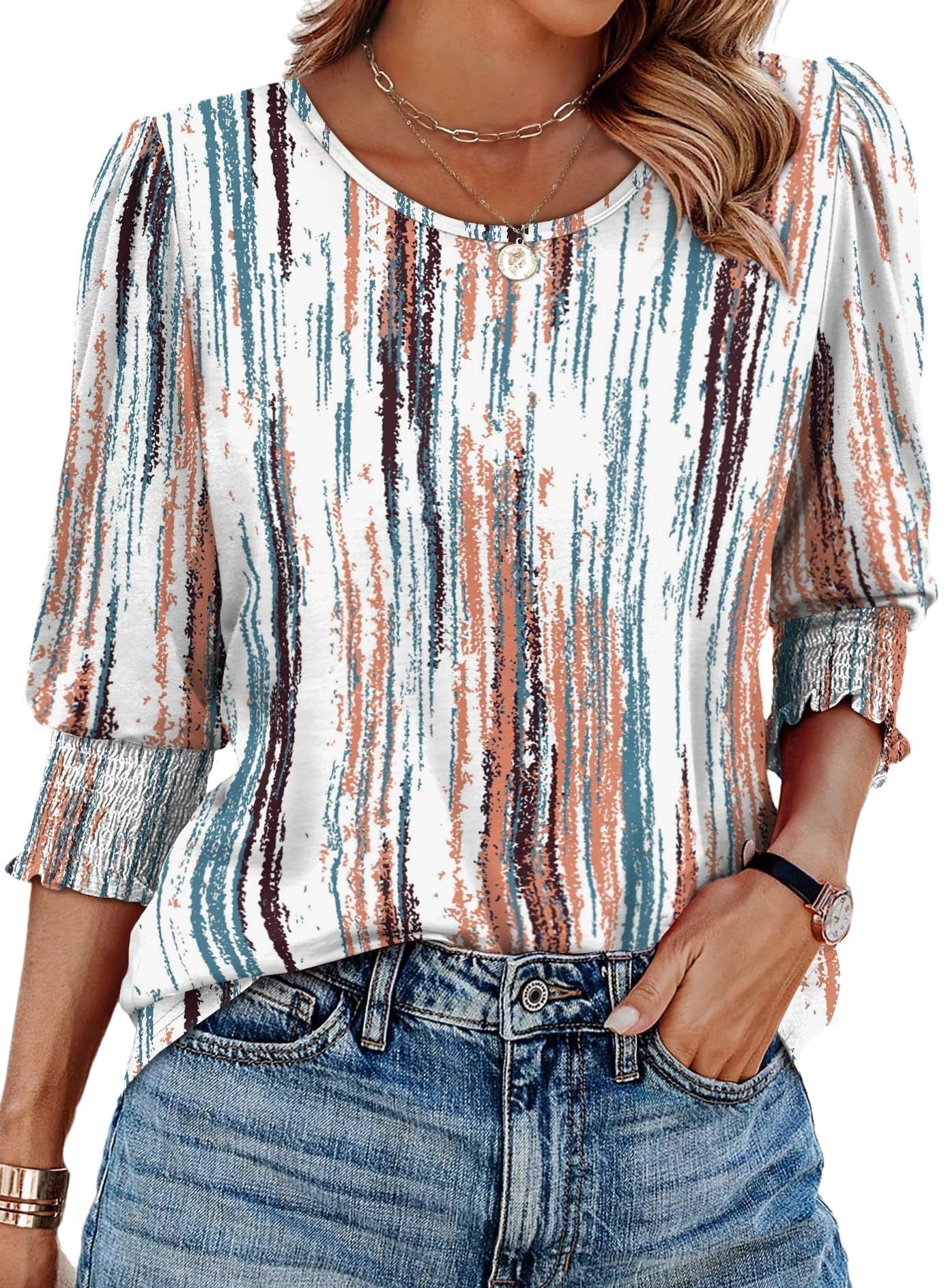 🌞Frühlingserwachen: 50% Rabatt!💝Elegante Business-Bluse mit 3/4-Arm & Smock-Bündchen – Bequem & Knitterfrei