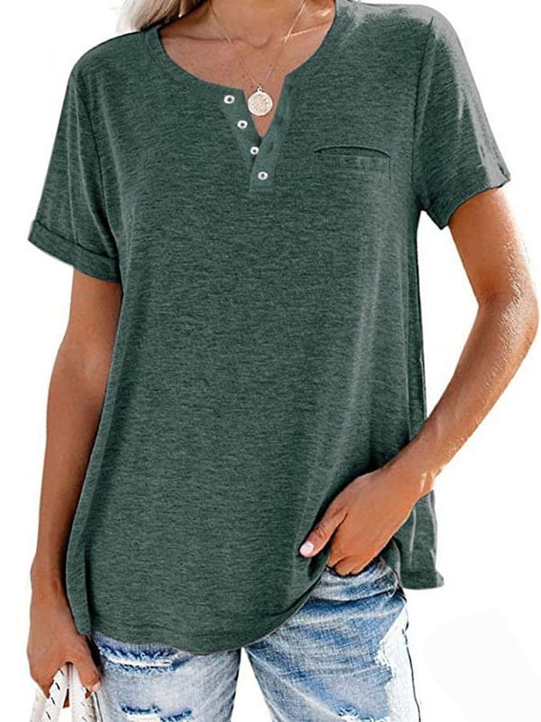 🔥Modische feste Farbe Tasche Kurzarm T-Shirt（Kaufen Sie 2 Versandkostenfrei）