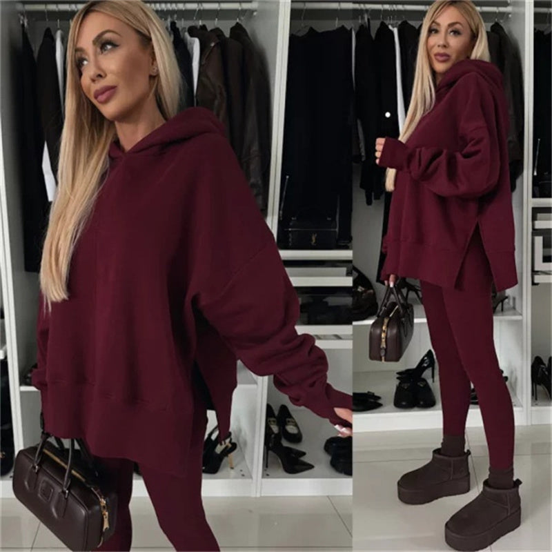 🎅Weihnachtsvorverkauf🎁 Oversize-Hoodie und Leggings-Set für Damen