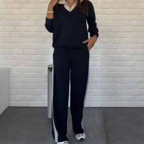 Damen-Set mit Langarm-Reversbluse und Hose
