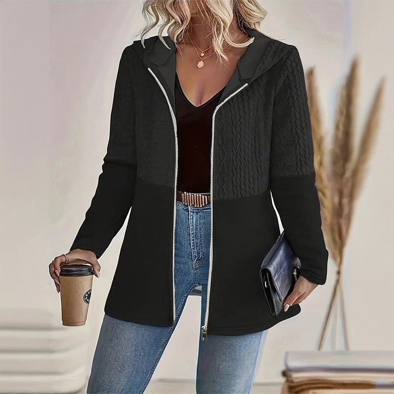 Trendy Damenjacke mit Kapuze und langen Ärmeln und Reißverschluss