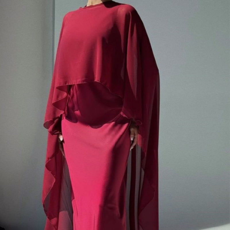 🌞Frühlingserwachen: 50% Rabatt!✨Elegantes Damen Cape-Kleid & Schal-Set – Fließendes Design, Zweiteilig & Vielseitig für Fest & Gala