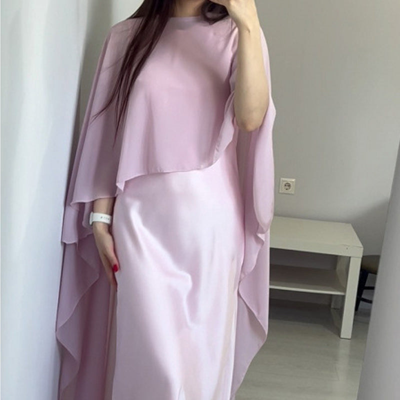 🌞Frühlingserwachen: 50% Rabatt!✨Elegantes Damen Cape-Kleid & Schal-Set – Fließendes Design, Zweiteilig & Vielseitig für Fest & Gala