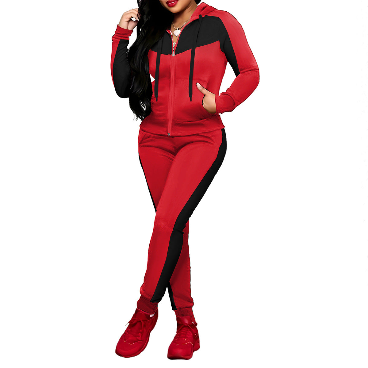 🌞Frühlingserwachen: 50% Rabatt!🔥"Effortless Style" Athleisure-Set: Figurschmeichelnder Color-Block Trainingsanzug für Damen