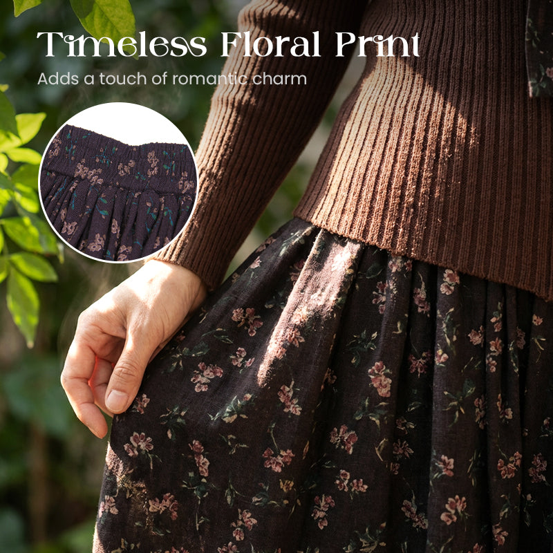 🌞Frühlingserwachen: 50% Rabatt!👗 Damen 2-Teilig Set – Rippstrickoberteil & Florales Maxiroch mit Krawatte