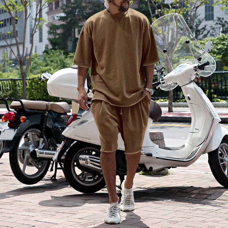 🌞Frühlingserwachen: 50% Rabatt!💎2-Teiler Herren Urban Set: Oversized Kurzarm-Sweatshirt & Shorts mit Raw-Edges